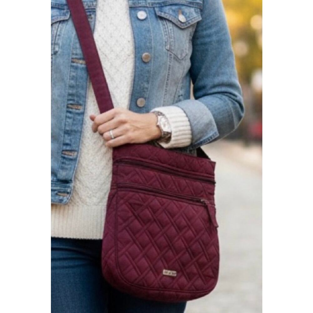 Vera Bradley Triple Zip Hipster Solid Purple Pink Quilted Slim Crossbody Bag